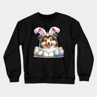 Shetland Sheepdog Bunny Ears Easter Eggs Happy Easter Day Crewneck Sweatshirt